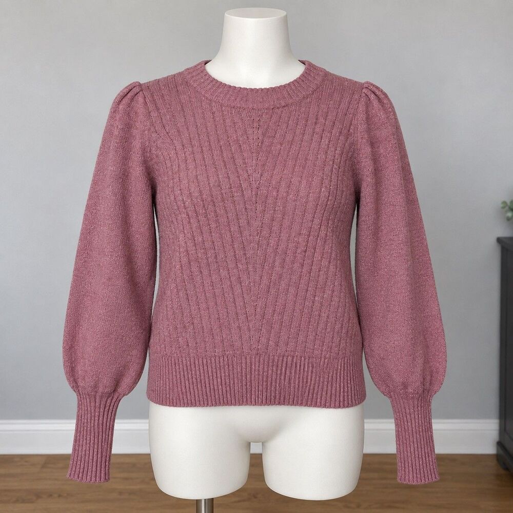 Coquette Women XS Mauve Pink Puff Sleeve Ribbed Knit Sweater Romantic Soft Girl